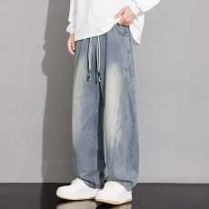 批发秋季新款美式弯刀大码牛仔裤宽松百搭时尚抽绳裤<b class='q'>男</b>青少年长裤