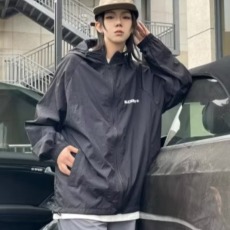 批发风衣日韩休闲宽松型长袖ins<b class='q'>中长款</b>时尚简约新款印花原宿连帽女