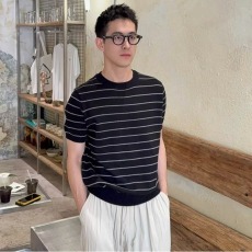 批发日系重磅百搭黑白条纹<b class='q'>短袖</b>t恤<b class='q'>男士</b>2026夏季宽松大码百搭半袖上衣