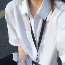 批发学院风复古韩版职业翻领高级感学生夏季短袖<b class='q'>衬衫</b>男女纯色上衣