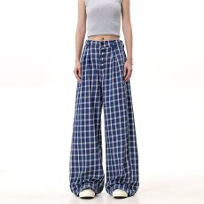 批发美式复古高街格子<b class='q'>休闲裤</b>男女宽松直筒阔腿裤潮牌垂感薄裤子防蚊裤