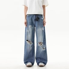 批发美式复古破洞直筒垂感牛仔裤男女2026夏季新款宽松显瘦拖地裤<b class='q'>长裤</b>