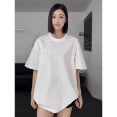 烫钻白色短袖T恤女2026新款春夏设计感潮牌宽松圆领百搭休闲上衣