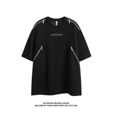 批发夏季小众解构拉链美式高街设计感垫肩T恤男短袖<b class='q'>宽松</b>高级感半袖t恤