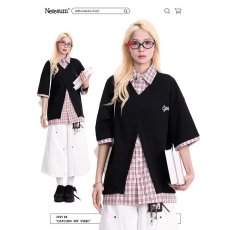 批发2026夏季学院风假两件拼接格子<b class='q'>男</b>女休闲时尚百搭情侣短袖<b class='q'>polo</b><b class='q'>衫</b>