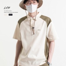 批发男士Polo衫夏季薄款美式<b class='q'>宽松</b>拼接撞色短袖潮牌半袖上衣男款