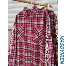 批发美式高街复古格子衬衫外套<b class='q'>男</b>女国潮设计感宽松慵懒风<b class='q'>长袖</b>衬衣