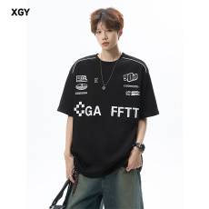 批发重磅上衣机车美式高街短袖t恤男夏季<b class='q'>宽松</b>高级感痞帅字母T恤潮