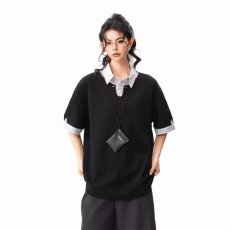 批发假两件翻领上衣男夏季2026新款美式潮牌<b class='q'>宽松</b>拼接Polo领休闲短袖