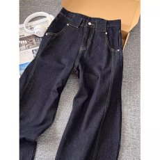 批发春秋解构拼接弯刀牛仔裤复古青少年百搭直筒阔腿高街<b class='q'>长裤</b>男