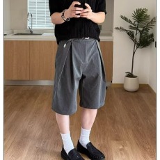 批发日系基础西装短裤男夏季纯色廓形宽松休闲学院风过膝五六分<b class='q'>裤子</b>男