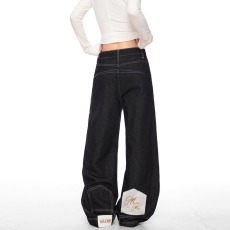 批发悟空有货美式倒装口袋丹宁弯刀牛仔裤男潮牌宽松百搭阔腿拖地<b class='q'>长裤</b>