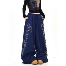 批发美式烫钻字母卫裤男女潮牌运动hiphop阔腿拖地裤垂感宽松<b class='q'>休闲裤</b>潮