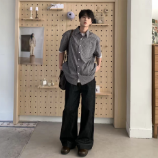 批发夏季泡泡纱短宽版型衬衫复古<b class='q'>短袖</b>格子衬衣男女情侣上衣cleanfit