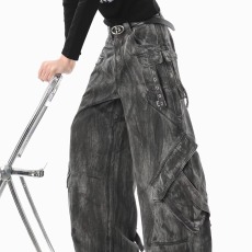 批发美式潮牌vibe<b class='q'>街头</b>拉链大口袋牛仔裤做旧复古设计感高街工装微喇叭