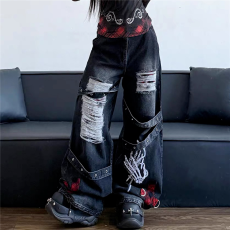 批发春季新款高端破洞补丁<b class='q'>牛仔裤</b><b class='q'>男</b>潮牌韩版<b class='q'>修身</b>直筒休闲百搭弹力裤子