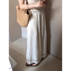 批发刺绣钩花镂空休闲<b class='q'>裤</b>子女夏季高级感蕾丝拼接直筒<b class='q'>裤</b>宽松<b class='q'>棉麻</b>阔腿<b class='q'>裤</b>