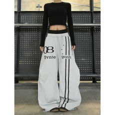 批发美式<b class='q'>街头</b>星星双腰头弯刀休闲裤女宽松阔腿运动长裤