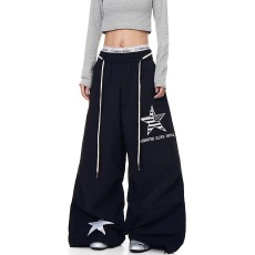 批发美式<b class='q'>街头</b>星星腰绳休闲伞兵裤设计感宽松直筒阔腿裤