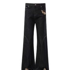 批发美式复古原牛低腰微喇<b class='q'>牛仔裤</b><b class='q'>男</b>高街直筒休闲蓝色喇叭<b class='q'>修身</b>裤子夏季