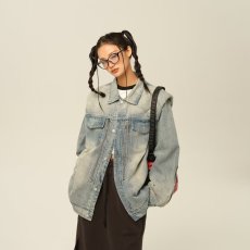 批发美式复古蓝色水洗牛仔<b class='q'>外套</b>胖莹莹大码<b class='q'>女装</b>2026春宽松百搭夹克上衣