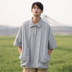 批发夏季薄款美式复古冰丝短袖polo衫男潮牌廓形宽松日系翻领t恤<b class='q'>男士</b>