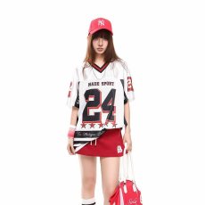 批发美式撞色拼接<b class='q'>运动</b>风字母v领短袖<b class='q'>t</b><b class='q'>恤</b>女夏新款网眼球衣宽松插肩上衣