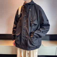 批发黑色冲锋衣外套男款秋冬季加厚美式机能风潮牌连帽宽松工装夹克衫