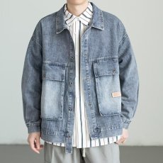 批发简约潮流新款潮春秋文艺<b class='q'>夹克</b>原宿长袖<b class='q'>男</b>标准日常日系青春流行翻领