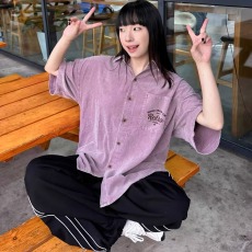 批发夏季休闲做旧水洗衬衫短袖<b class='q'>男</b>学院风宽松情侣百搭短袖开衫上衣