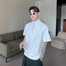 批发半拉链立领<b class='q'>卫衣</b>男高级感华夫格宽松长袖垫肩t恤半高领工装夹克衫