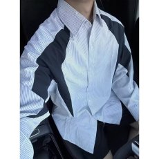 批发2026新款条纹拼接衬衣男款春季<b class='q'>潮牌</b>小众设计感百搭长袖衬衫外套