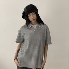 批发2026夏季新款复古高级感Polo针织短袖<b class='q'>T</b><b class='q'>恤</b>男女宽松休闲百搭上衣ins