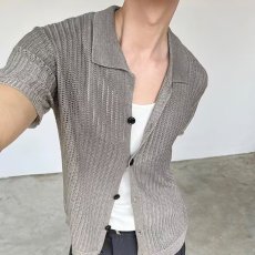 批发短袖衬衫男夏季2026新款<b class='q'>潮牌</b>青少年休闲衬衣加大冰丝针织镂空开衫