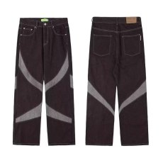 批发美式复古拼接撞色阔腿牛仔裤<b class='q'>男</b>春秋季宽松廓形高街风<b class='q'>裤子</b>潮