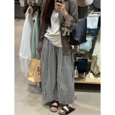 批发黑白格子气球裤女春季新款胖妹妹mm梨型身材宽松显瘦阔腿九分裤子