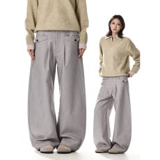 批发老钱风休闲西裤男女春季设计感通勤简约宽松直筒条纹褶皱长裤