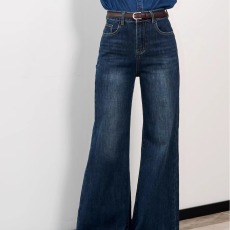 批发不贴腿直筒微喇牛仔裤女秋高腰显瘦弹力梨形身材宽松小个子喇叭裤