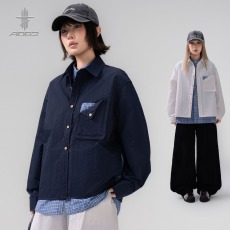 批发假两件格子拼接<b class='q'>夹克</b><b class='q'>男</b>2026春季新款设计感翻领宽松衬衣外套潮