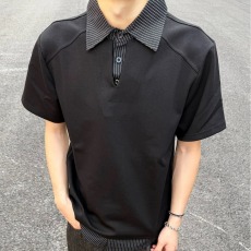 批发老钱风<b class='q'>男装</b>时尚高端肌理针织短袖男 夏季新款修身翻领<b class='q'>t</b><b class='q'>恤</b>polo衫男