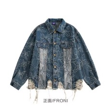 批发腰果花浮雕提花设计廓形版无性别时装感衬衫式<b class='q'>牛仔</b>外套