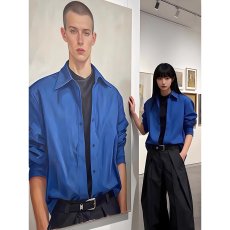 批发新品潮流韩版时髦高级痞帅蓝色<b class='q'>长袖</b><b class='q'>衬衫</b><b class='q'>男士</b>出勤休闲商务<b class='q'>衬衣</b>