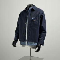 批发潮牌格子拼接衬衫式夹克男士<b class='q'>外套</b>2026春季新款休闲宽松假两件衬衣