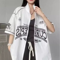 批发美式复古印花棒球衫男女夏季大码宽松百搭短袖衬衫薄<b class='q'>外套</b>潮