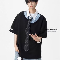 批发潮牌假两件polo领<b class='q'>短袖</b>男夏季2026新款宽松设计感情侣半袖<b class='q'>男生</b>T恤