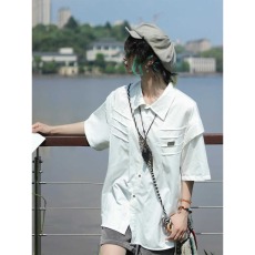 批发2025夏季新款小众简约解构压褶设计感短袖<b class='q'>衬衫</b>男夏季潮牌美式