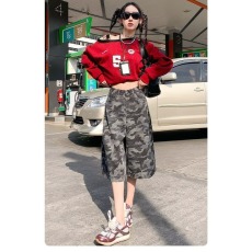 批发美式复古高街迷彩工装牛仔裤女2026秋季新款设计感宽松显瘦直筒裤