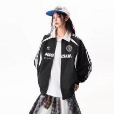 批发日系复古拼色刺绣翻领夹克男女2025美式赛车服宽松休闲<b class='q'>棒球</b>服<b class='q'>外套</b>