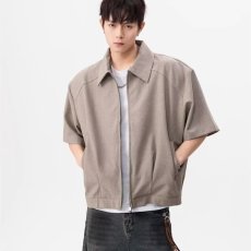 批发小众设计感TR面料<b class='q'>短</b>袖夹克男女夏季cleanfit宽松百搭垫肩衬衫外套