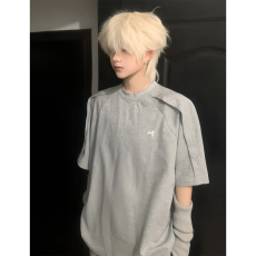 批发立体解构垫肩<b class='q'>短袖</b><b class='q'>男生</b>夏季美式高街重磅正肩T恤cleanfit刺绣半袖